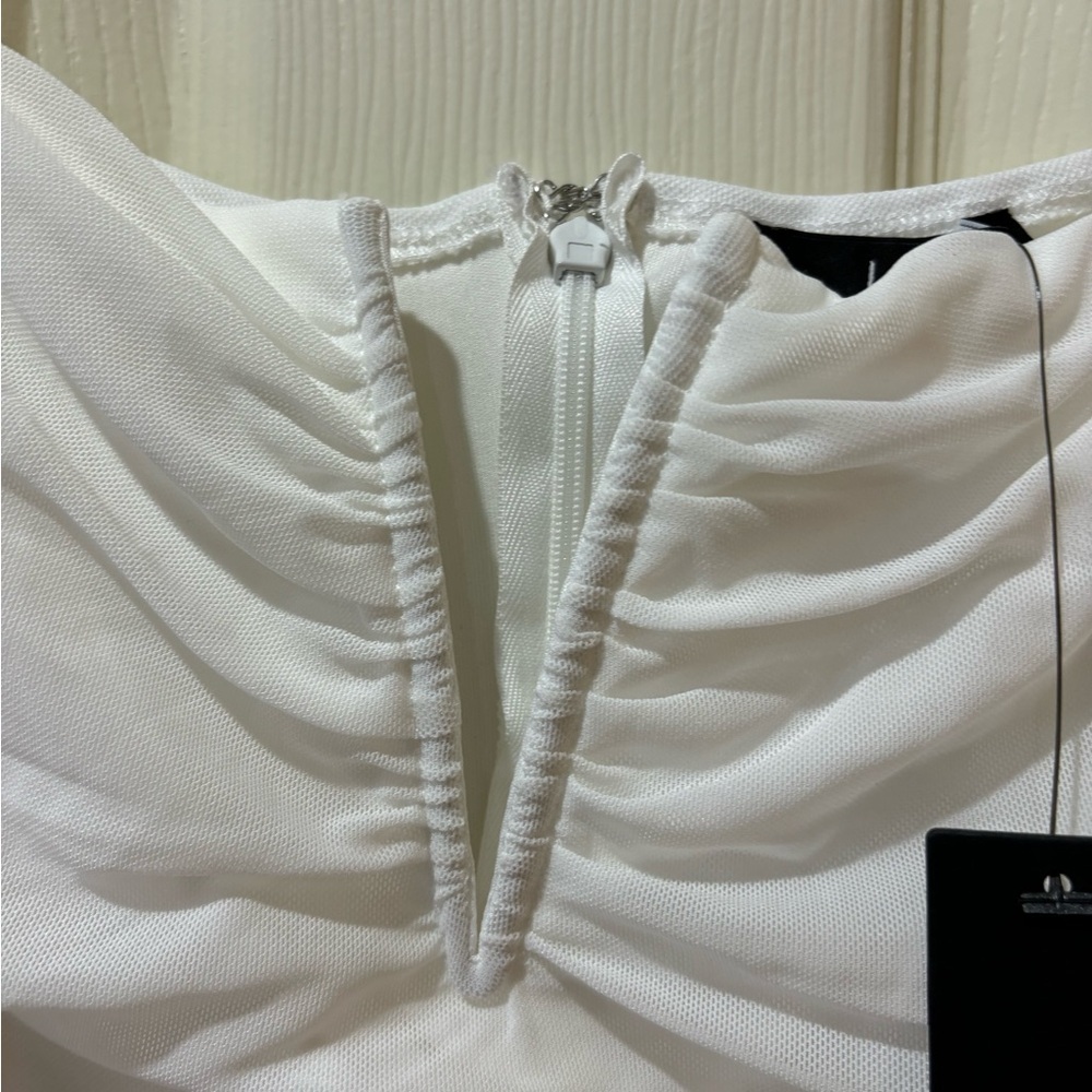 Lulus Flirty Force White Mesh Ruched Balloon Sleeve Mini Dress - Picture 9 of 11